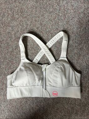 SHEFIT Ultimate White Sports Bra with Pink Logo Accent- Small